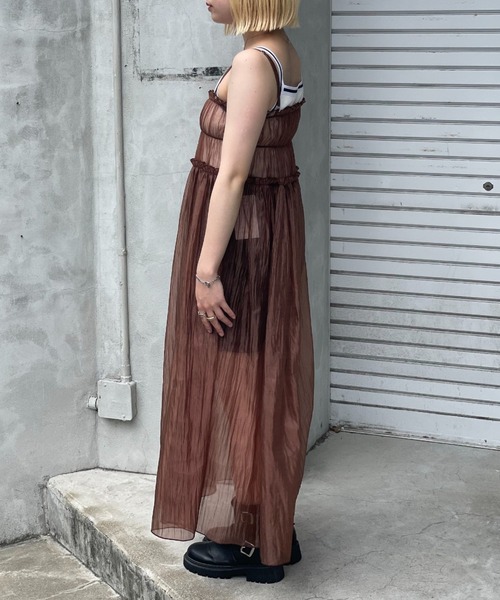 CIAOPANIC（チャオパニック）の「シャーリングシアーキャミワンピース（ワンピース・レディース・ブラック/ブラウン/ホワイト・FREE）」の4枚目の写真