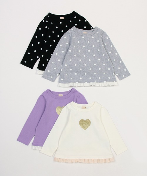 petit main（プティマイン）の「【リンク/GOODPRICE】チビフリル長T（Tシャツ/カットソー・キッズ・オフホワイト/トップグレー/ブラック/ラベンダー・80ｃｍ/90cm/110cm/100cm/130cm/120cm）」の11枚目の写真