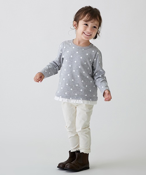 petit main（プティマイン）の「【リンク/GOODPRICE】チビフリル長T（Tシャツ/カットソー・キッズ・オフホワイト/トップグレー/ブラック/ラベンダー・80ｃｍ/90cm/110cm/100cm/130cm/120cm）」の13枚目の写真