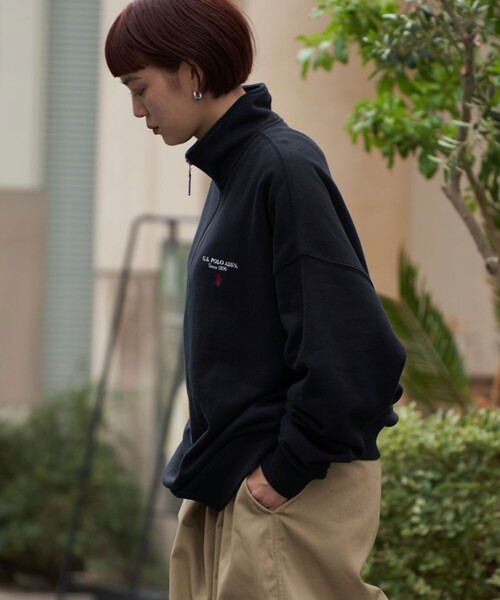 PUBLUX（パブリュクス）の「U.S. POLO ASSN./ユーエスポロアッスン 別注ハーフジップスウェット/ロゴ刺繍/ユニセックス/裏起毛(限定展開)（スウェット・メンズ・ネイビー/グリーン/ブルー/チャコールグレー/ブラック/ライトグレー/インディゴブルー/グレー・LARGE/SMALL/MEDIUM）」の21枚目の写真