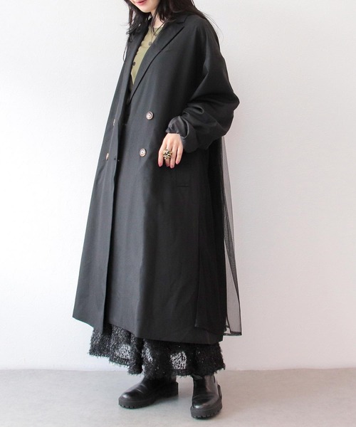 Three Four Time(スリーフォータイム)の「チュールレイヤードチェスターコート(チェスターコート・レディース・ブラック・FREE)」の3枚目の写真
