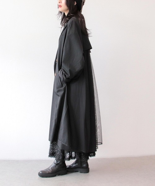 Three Four Time(スリーフォータイム)の「チュールレイヤードチェスターコート(チェスターコート・レディース・ブラック・FREE)」の4枚目の写真