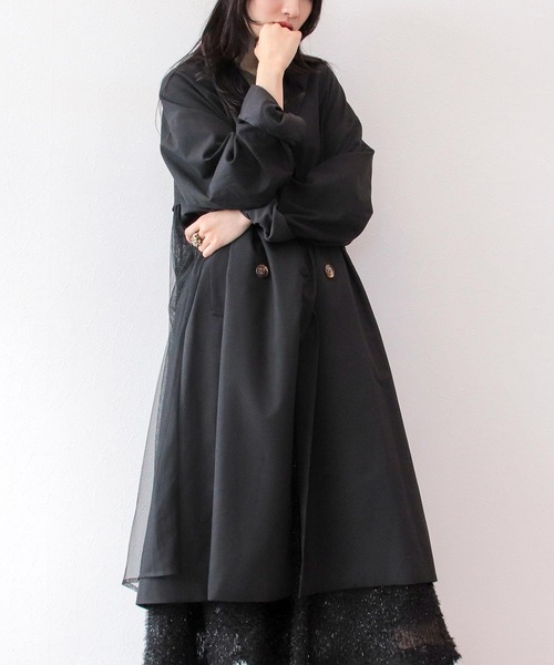 Three Four Time(スリーフォータイム)の「チュールレイヤードチェスターコート(チェスターコート・レディース・ブラック・FREE)」の5枚目の写真