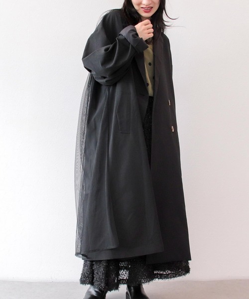Three Four Time(スリーフォータイム)の「チュールレイヤードチェスターコート(チェスターコート・レディース・ブラック・FREE)」の6枚目の写真