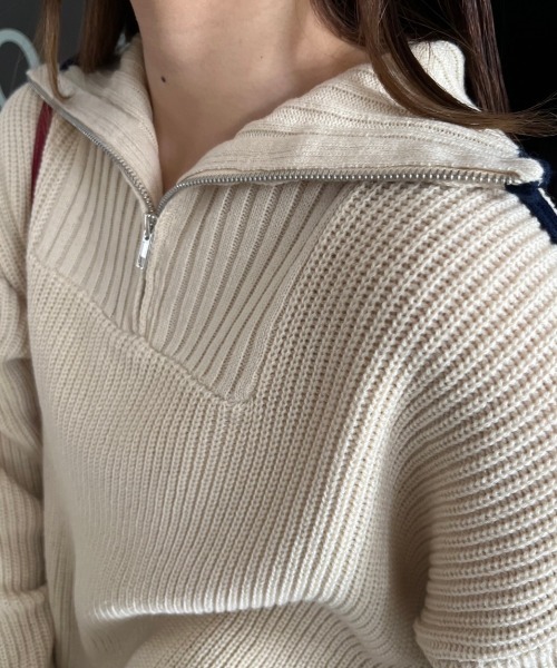 nemne store（ネンネストア）の「【低身長サイズあり】肩ライントラックハーフジップニット（ニット/セーター・レディース・ライトブルー/アイボリー/ネイビー・フリー）」の11枚目の写真