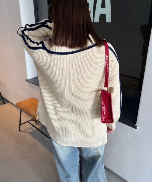 nemne store（ネンネストア）の「【低身長サイズあり】肩ライントラックハーフジップニット（ニット/セーター・レディース・ライトブルー/アイボリー/ネイビー・フリー）」の4枚目の写真