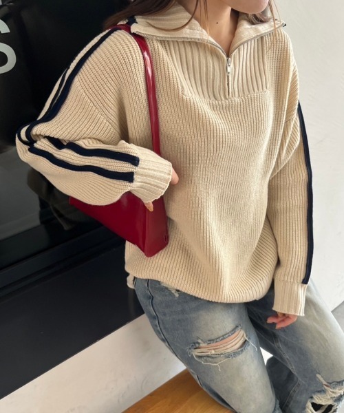 nemne store（ネンネストア）の「【低身長サイズあり】肩ライントラックハーフジップニット（ニット/セーター・レディース・ライトブルー/アイボリー/ネイビー・フリー）」の17枚目の写真