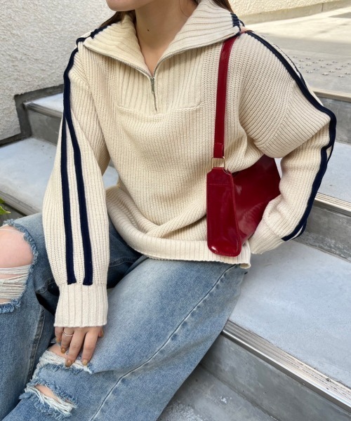nemne store（ネンネストア）の「【低身長サイズあり】肩ライントラックハーフジップニット（ニット/セーター・レディース・ライトブルー/アイボリー/ネイビー・フリー）」の14枚目の写真