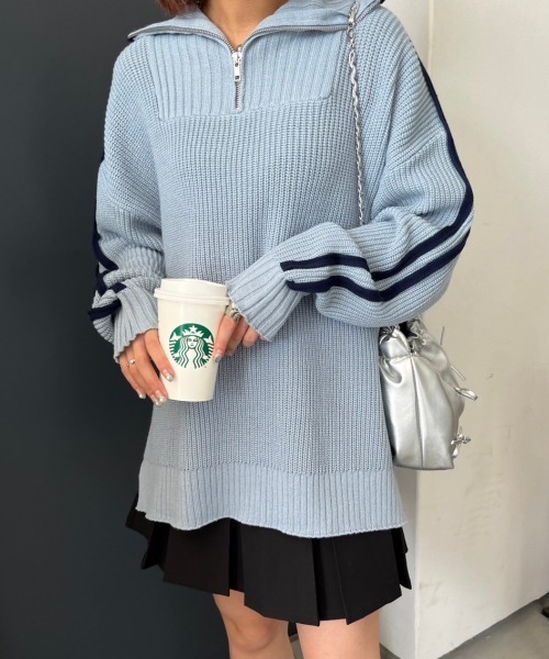 nemne store（ネンネストア）の「【低身長サイズあり】肩ライントラックハーフジップニット（ニット/セーター・レディース・ライトブルー/アイボリー/ネイビー・フリー）」の9枚目の写真