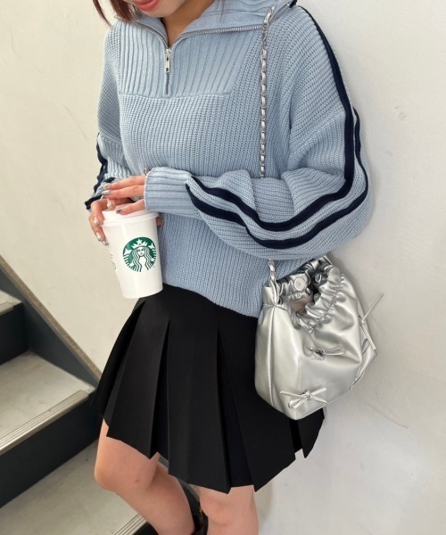 nemne store（ネンネストア）の「【低身長サイズあり】肩ライントラックハーフジップニット（ニット/セーター・レディース・ライトブルー/アイボリー/ネイビー・フリー）」の18枚目の写真