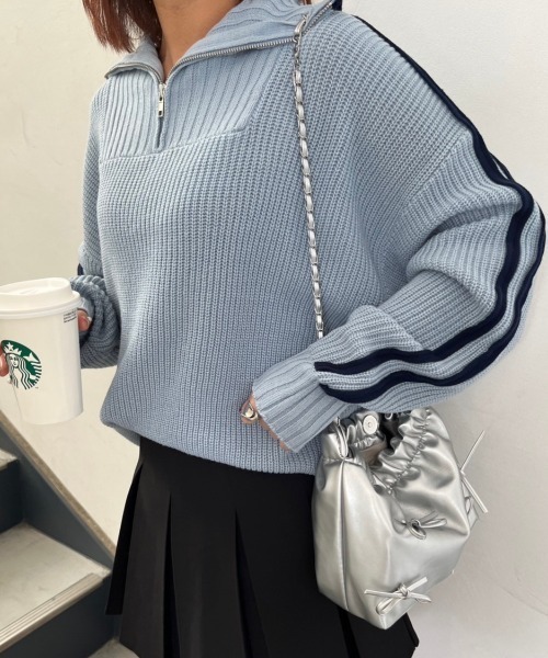 nemne store（ネンネストア）の「【低身長サイズあり】肩ライントラックハーフジップニット（ニット/セーター・レディース・ライトブルー/アイボリー/ネイビー・フリー）」の12枚目の写真