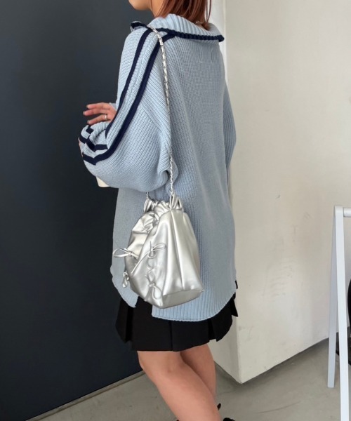 nemne store（ネンネストア）の「【低身長サイズあり】肩ライントラックハーフジップニット（ニット/セーター・レディース・ライトブルー/アイボリー/ネイビー・フリー）」の21枚目の写真