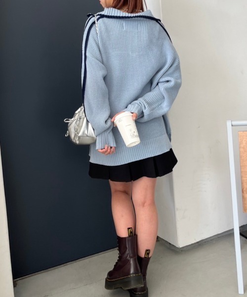 nemne store（ネンネストア）の「【低身長サイズあり】肩ライントラックハーフジップニット（ニット/セーター・レディース・ライトブルー/アイボリー/ネイビー・フリー）」の5枚目の写真