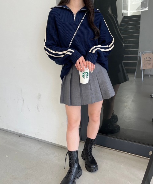 nemne store（ネンネストア）の「【低身長サイズあり】肩ライントラックハーフジップニット（ニット/セーター・レディース・ライトブルー/アイボリー/ネイビー・フリー）」の16枚目の写真