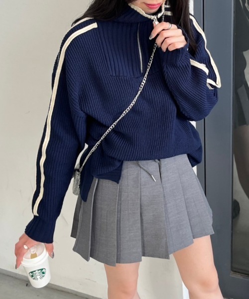 nemne store（ネンネストア）の「【低身長サイズあり】肩ライントラックハーフジップニット（ニット/セーター・レディース・ライトブルー/アイボリー/ネイビー・フリー）」の19枚目の写真