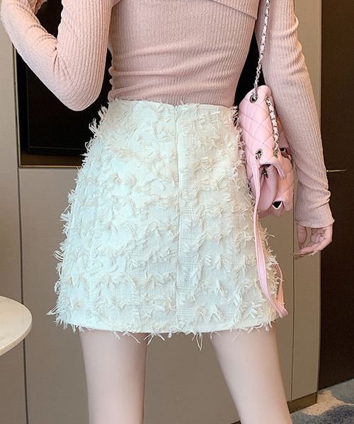 Lilamusant（リラミュゾン）の「【Un】【it】【Lilamusant(リラミュゾン)】インパン裏地付きフリンジジャガードミニスカート　ツイード（スカート・レディース・アイボリー/ブラック/ピンク・S/M/L）」の10枚目の写真