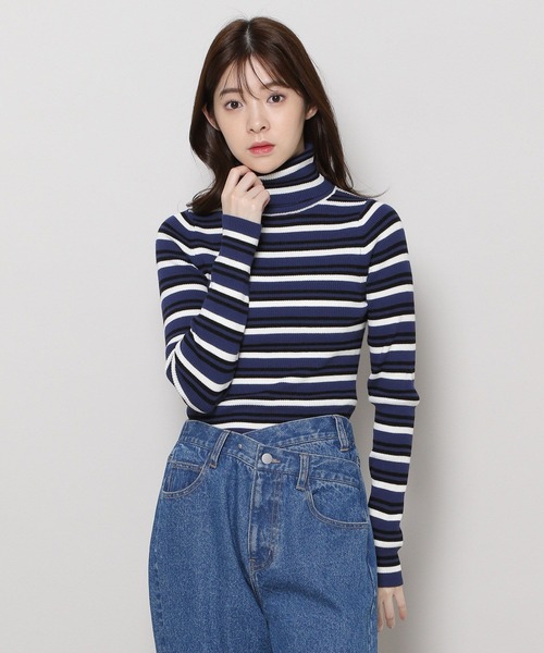 3.3 Field Trip （3.3フィールドトリップ）の「3.3 Field Trip／マルチボーダータートル 2988345（ニット/セーター・レディース・ブルー/ブラウン・FREE）」の6枚目の写真