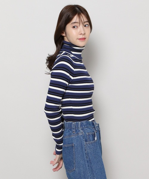 3.3 Field Trip （3.3フィールドトリップ）の「3.3 Field Trip／マルチボーダータートル 2988345（ニット/セーター・レディース・ブルー/ブラウン・FREE）」の7枚目の写真