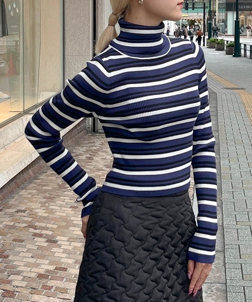 3.3 Field Trip （3.3フィールドトリップ）の「3.3 Field Trip／マルチボーダータートル 2988345（ニット/セーター・レディース・ブルー/ブラウン・FREE）」の17枚目の写真