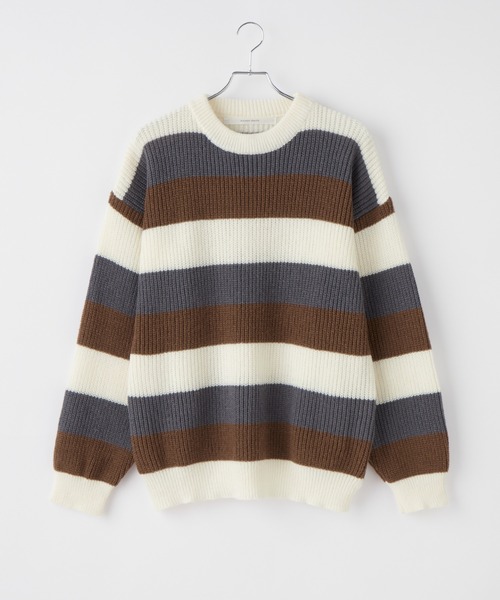 Anchor Smith（アンカー スミス）の「マルチボーダー ビッグシルエット プルオーバーニット（ニット/セーター・メンズ・ブラック/ブルー/ブラウン/ネイビー・M/L/XL）」の6枚目の写真