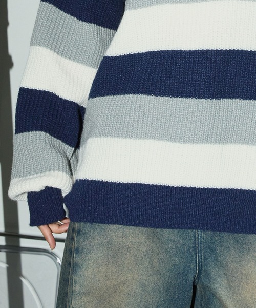 セール】マルチボーダー ビッグシルエット プルオーバーニット（ニット