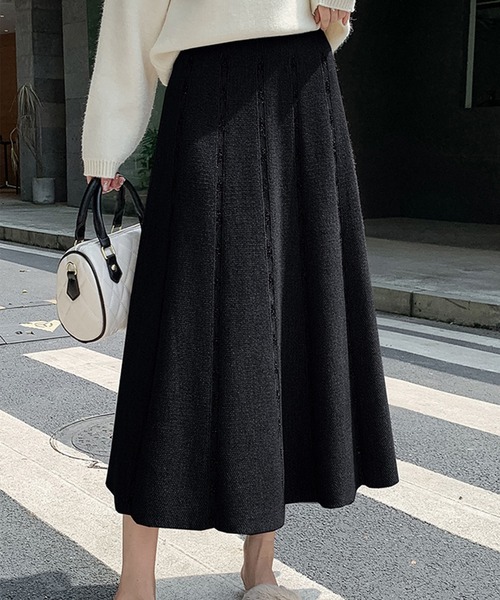 MILAE（ミレ）の「千鳥ラインニットフレアロングスカート（スカート・レディース・ブラック/ピンクベージュ/ブラウン/オフホワイト/グレー・FREE）」の20枚目の写真