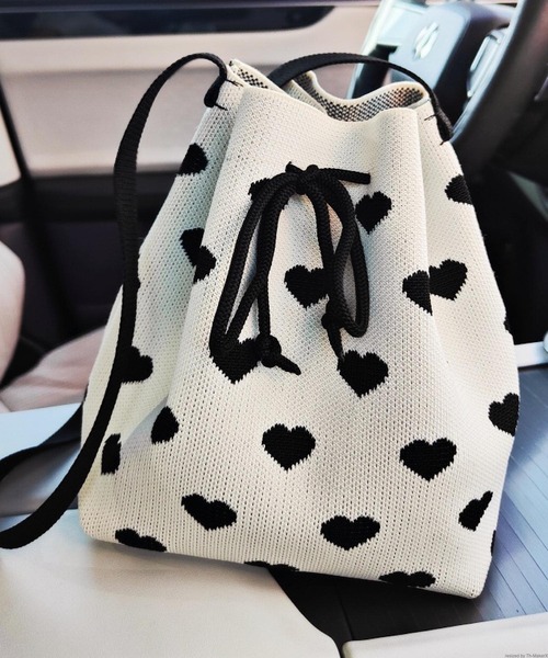 TONE SELECT GOODS(トーンセレクトグッズ)の「Liaa/ ハート柄ニットショルダーバッグ A18184(ショルダーバッグ・レディース・ホワイト/ピンク・FREE)」の6枚目の写真