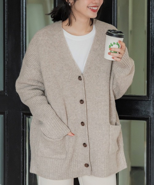 coca（coca）（コカ）の「Vネックニットカーディガン（カーディガン/ボレロ・レディース・チャコール/ベージュ/ピンク・M/L）」の2枚目の写真