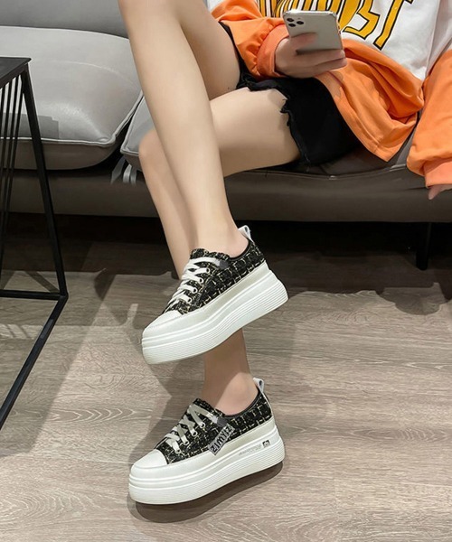 Miniministore(ミニミニストア)の「ツイードスニーカー 厚底シューズ 韓国(スニーカー・レディース・ブラック/アイボリー・23.0cm/24.0cm/24.5cm/22.5cm/23.5cm)」の14枚目の写真
