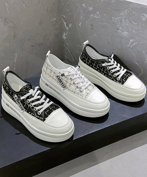 Miniministore(ミニミニストア)の「ツイードスニーカー 厚底シューズ 韓国(スニーカー・レディース・ブラック/アイボリー・23.0cm/24.0cm/24.5cm/22.5cm/23.5cm)」の6枚目の写真
