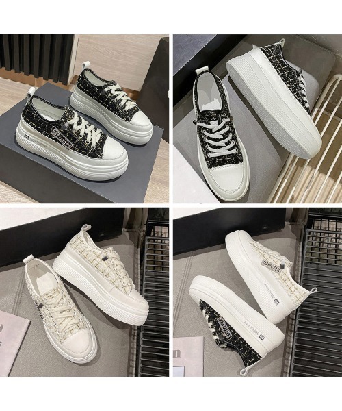 Miniministore(ミニミニストア)の「ツイードスニーカー 厚底シューズ 韓国(スニーカー・レディース・ブラック/アイボリー・23.0cm/24.0cm/24.5cm/22.5cm/23.5cm)」の7枚目の写真
