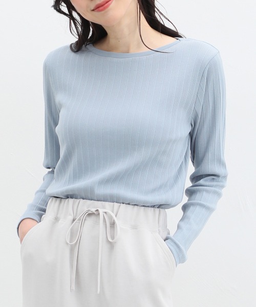 Honeys（ハニーズ）の「ボートネックＴシャツ（Tシャツ/カットソー・レディース・ライトグリーン/オフホワイト/ブラック/グレイッシュベージュ/イエロー/コーラルピンク/サックスブルー・L/M/LL/S）」の5枚目の写真