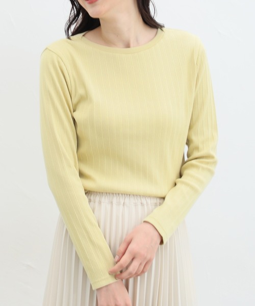 Honeys（ハニーズ）の「ボートネックＴシャツ（Tシャツ/カットソー・レディース・ライトグリーン/オフホワイト/ブラック/グレイッシュベージュ/イエロー/コーラルピンク/サックスブルー・L/M/LL/S）」の6枚目の写真