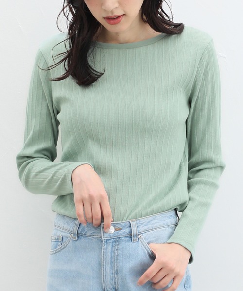 Honeys（ハニーズ）の「ボートネックＴシャツ（Tシャツ/カットソー・レディース・ライトグリーン/オフホワイト/ブラック/グレイッシュベージュ/イエロー/コーラルピンク/サックスブルー・L/M/LL/S）」の4枚目の写真