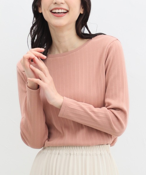 Honeys（ハニーズ）の「ボートネックＴシャツ（Tシャツ/カットソー・レディース・ライトグリーン/オフホワイト/ブラック/グレイッシュベージュ/イエロー/コーラルピンク/サックスブルー・L/M/LL/S）」の7枚目の写真