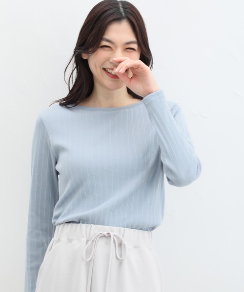 Honeys（ハニーズ）の「ボートネックＴシャツ（Tシャツ/カットソー・レディース・ライトグリーン/オフホワイト/ブラック/グレイッシュベージュ/イエロー/コーラルピンク/サックスブルー・L/M/LL/S）」の16枚目の写真