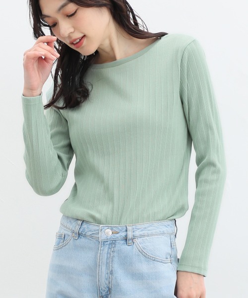 Honeys（ハニーズ）の「ボートネックＴシャツ（Tシャツ/カットソー・レディース・ライトグリーン/オフホワイト/ブラック/グレイッシュベージュ/イエロー/コーラルピンク/サックスブルー・L/M/LL/S）」の22枚目の写真