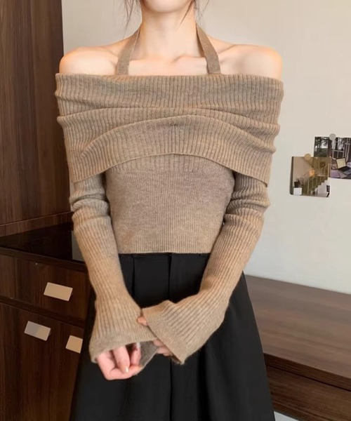 Nia（ニア）の「Nia(ニア)/ホルターネック　オフショルリブニット（ニット/セーター・レディース・ベージュ/ブラック/グレー/アイボリー・FREE）」の22枚目の写真