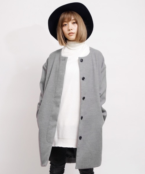 DETAILS(ディテールズ)の「LHPwomen/DETAILS/ノーカラーコクーンコート(DT-153-25-003)(ノーカラージャケット)」|グレー