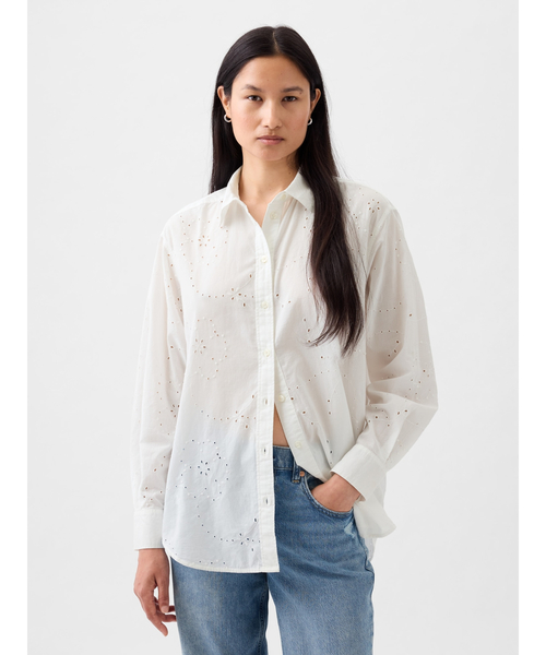GAP(ギャップ)の「アイレット ビッグシャツ(シャツ/ブラウス・レディース・ホワイト/ネイビー・M/L/XS/XXS/S)」の10枚目の写真