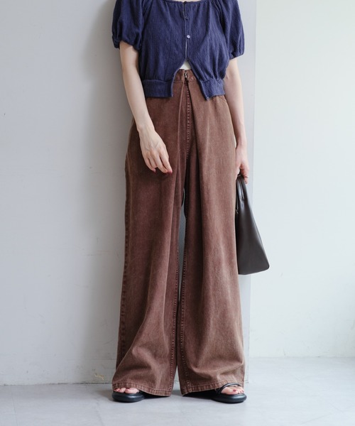 【Kastane】デニムタックワイドパンツ　サイズ0 セール】【3サイズ展開/低身長サイズ】デニムタックワイドパンツ