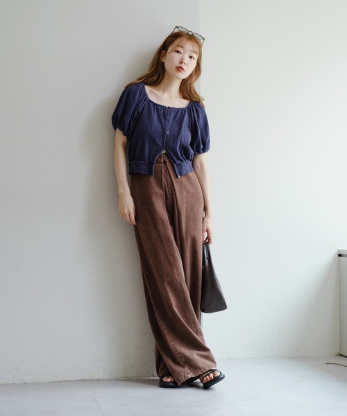 Kastane デニムタックワイドパンツ　新品タグ付き セール】【3サイズ展開/低身長サイズ】デニムタックワイドパンツ