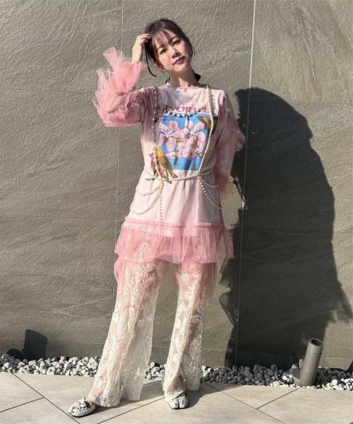 miette（ミエット）の「チュールフリルシアーワンピース（ワンピース・レディース・ピンク/ブルー/ブラック・FREE）」の9枚目の写真