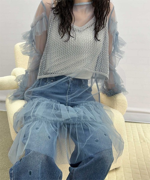 miette（ミエット）の「チュールフリルシアーワンピース（ワンピース・レディース・ピンク/ブルー/ブラック・FREE）」の6枚目の写真