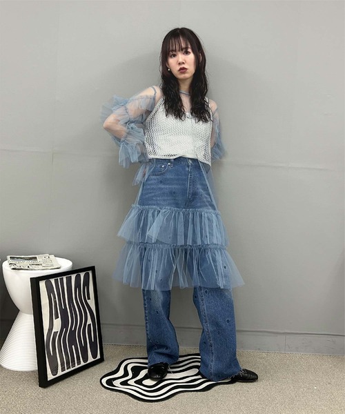 miette（ミエット）の「チュールフリルシアーワンピース（ワンピース・レディース・ピンク/ブルー/ブラック・FREE）」の7枚目の写真