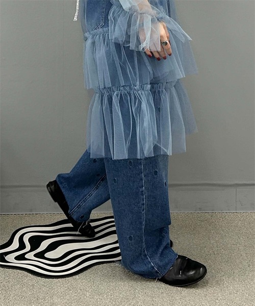 miette（ミエット）の「チュールフリルシアーワンピース（ワンピース・レディース・ピンク/ブルー/ブラック・FREE）」の8枚目の写真