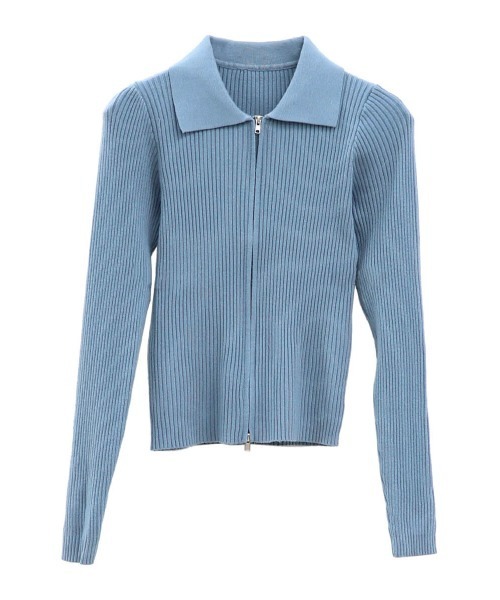 LVEU.（ラブユ.）の「【LVEU.】ダブルジップニットトップス / トップス ニット リブ カットソー ジップ ファスナー カーディガン 羽織り Wジップ ダブルジップ 襟付き ブラック ブルー 水色 ライトブルー グレー（カーディガン/ボレロ・レディース・ブラック/グレー/ブルー・FREE）」の4枚目の写真