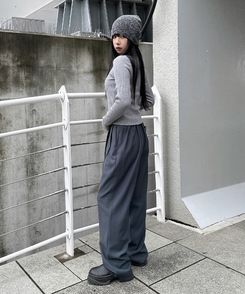 LVEU.（ラブユ.）の「【LVEU.】ダブルジップニットトップス / トップス ニット リブ カットソー ジップ ファスナー カーディガン 羽織り Wジップ ダブルジップ 襟付き ブラック ブルー 水色 ライトブルー グレー（カーディガン/ボレロ・レディース・ブラック/グレー/ブルー・FREE）」の19枚目の写真