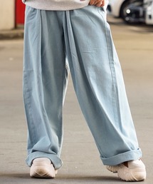 【unisex】2タック ワイドストレートパンツ / デニム ワイドパンツ メンズ ワイドデニムパンツ レディース バギーパンツ