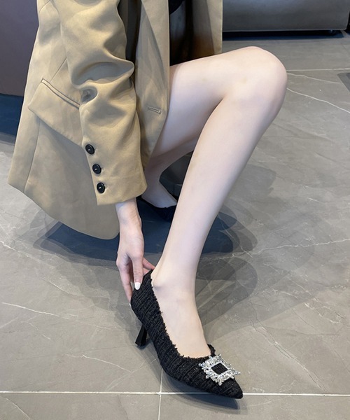 Miniministore(ミニミニストア)の「ツイードパンプス ポインテッドトゥ 華奢(パンプス・レディース・ブラック/アイボリー・23.0cm/23.5cm/24.0cm/24.5cm/22.5cm)」の9枚目の写真